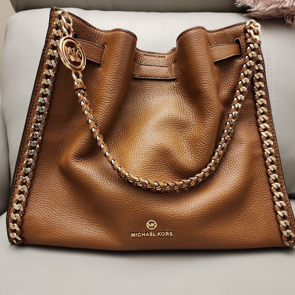 Michael Kors Pebbled Brown Leather Bucket Handbag